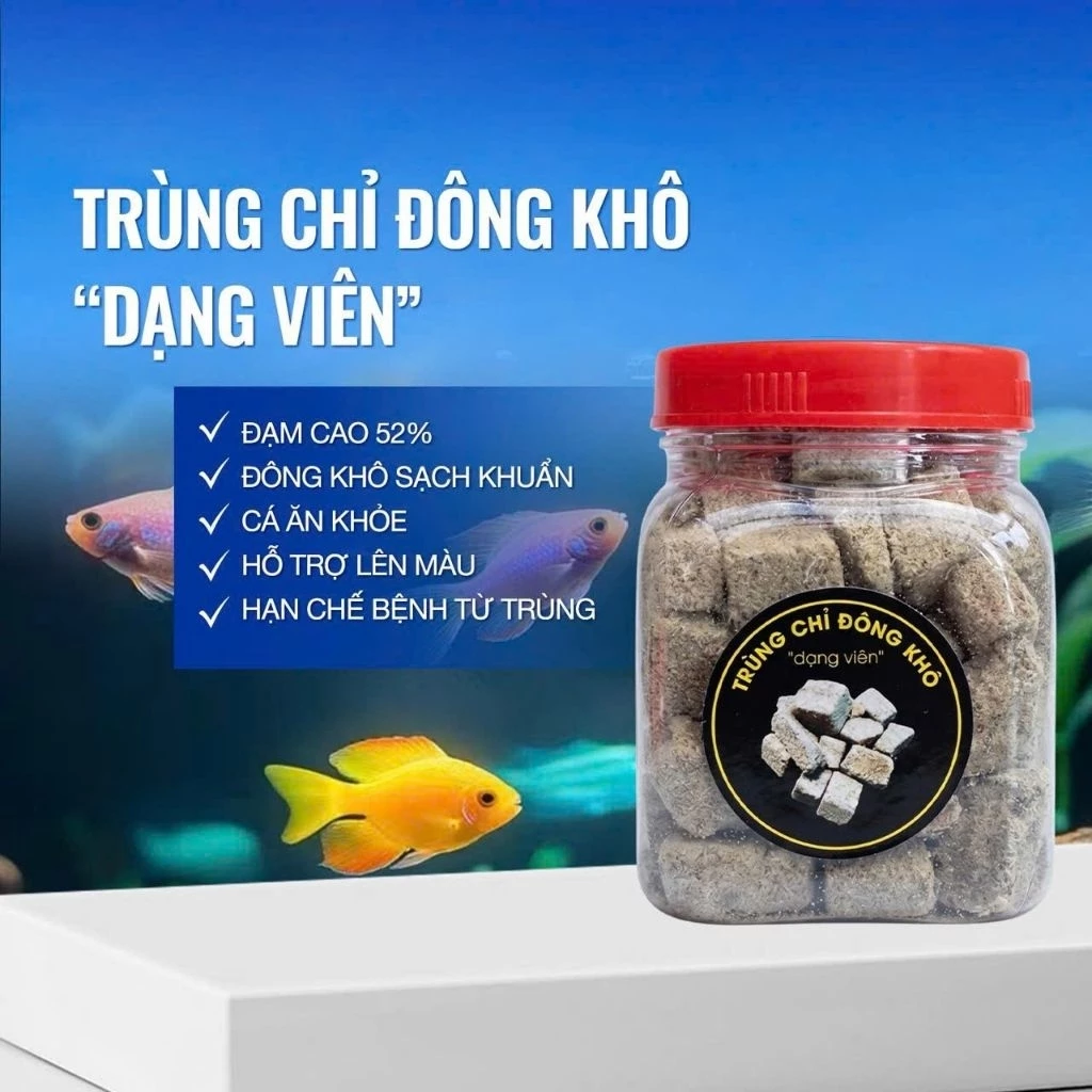 Trùng chỉ đông khô độ đạm 52% - thức ăn cao cấp giúp cá phát triển toàn diện, lọ 100ml